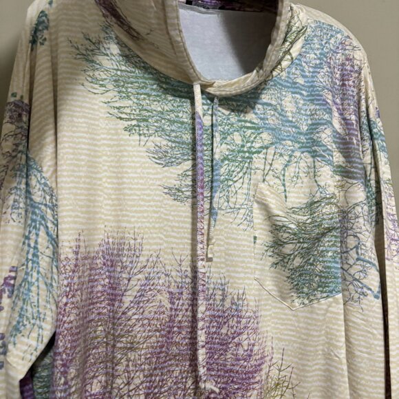 Lily by Firmiana Lightweight Hoodie Tree Print Pullover Long Sleeve Yellow 1X - Picture 4 of 6